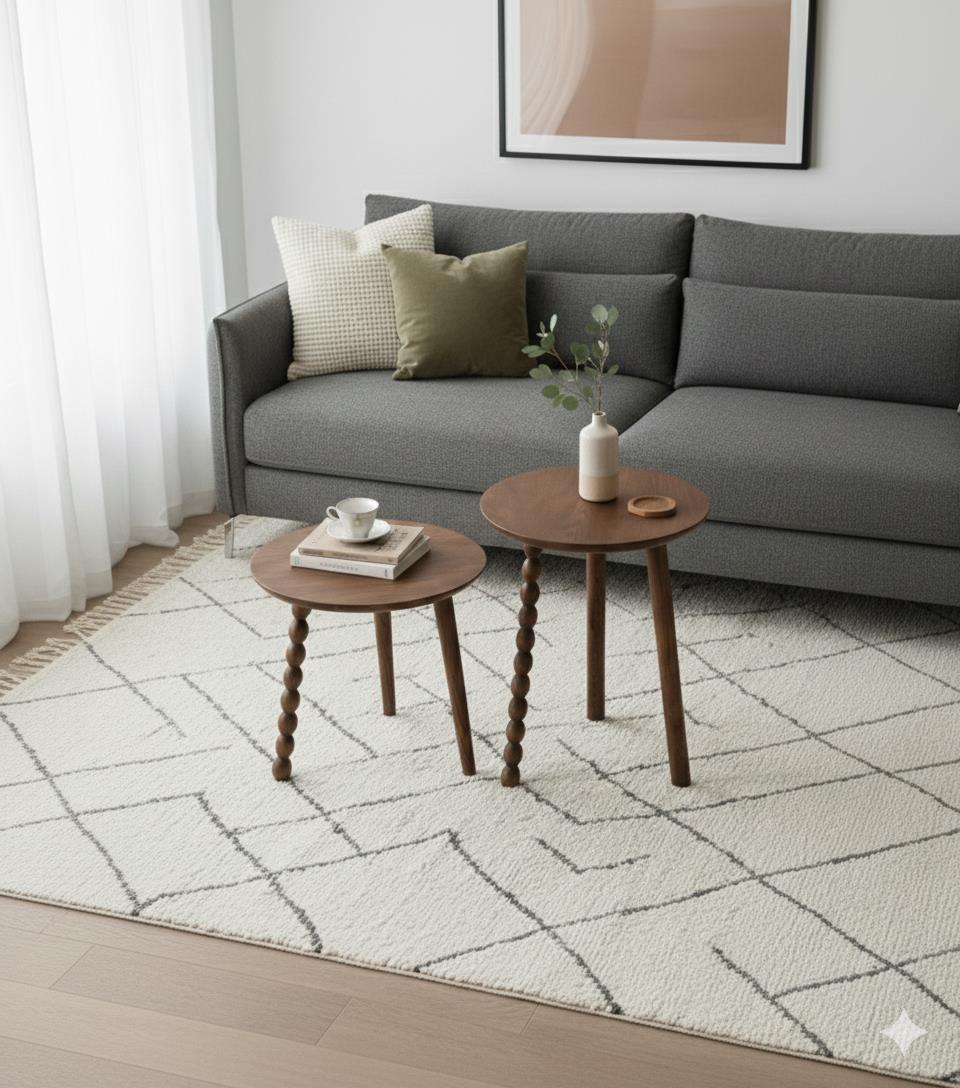 Boncuk Ceviz Ahşap 2'li Zigon Sehpa