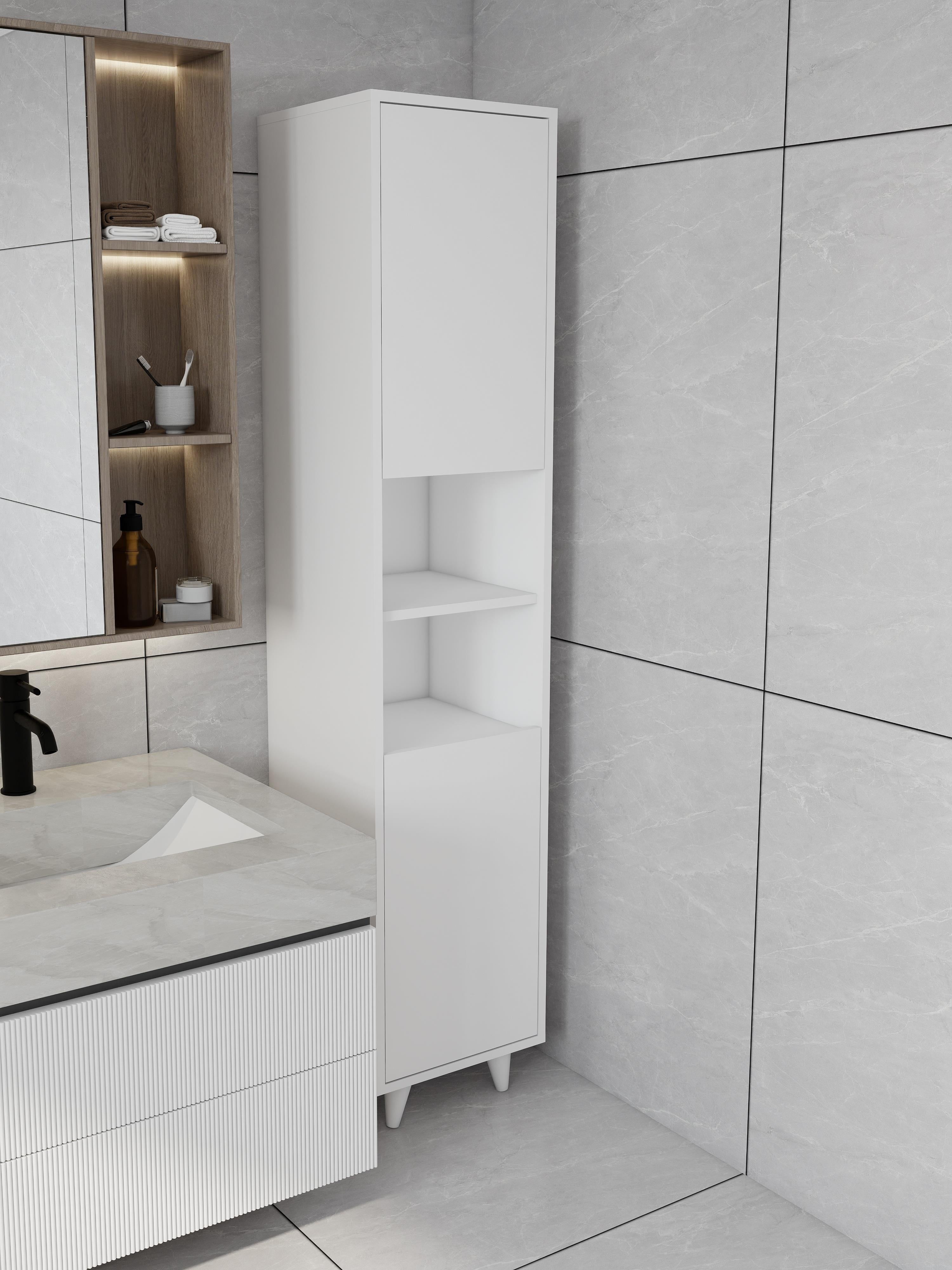 Riva Çamaşır Sepetli Banyo Dolabı Beyaz Renk