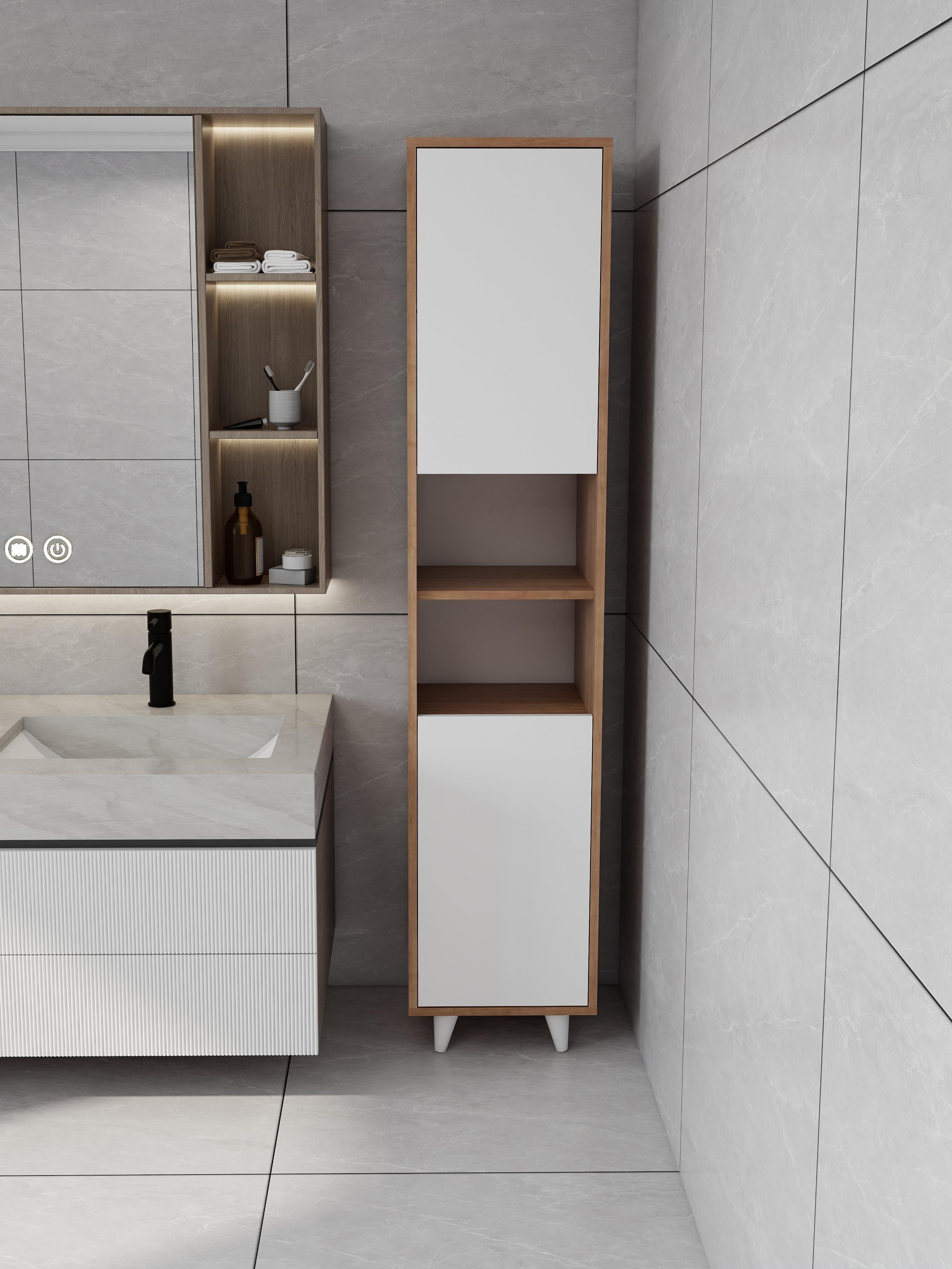 Riva Çamaşır Sepetli Banyo Dolabı Marbellakiraz Renk