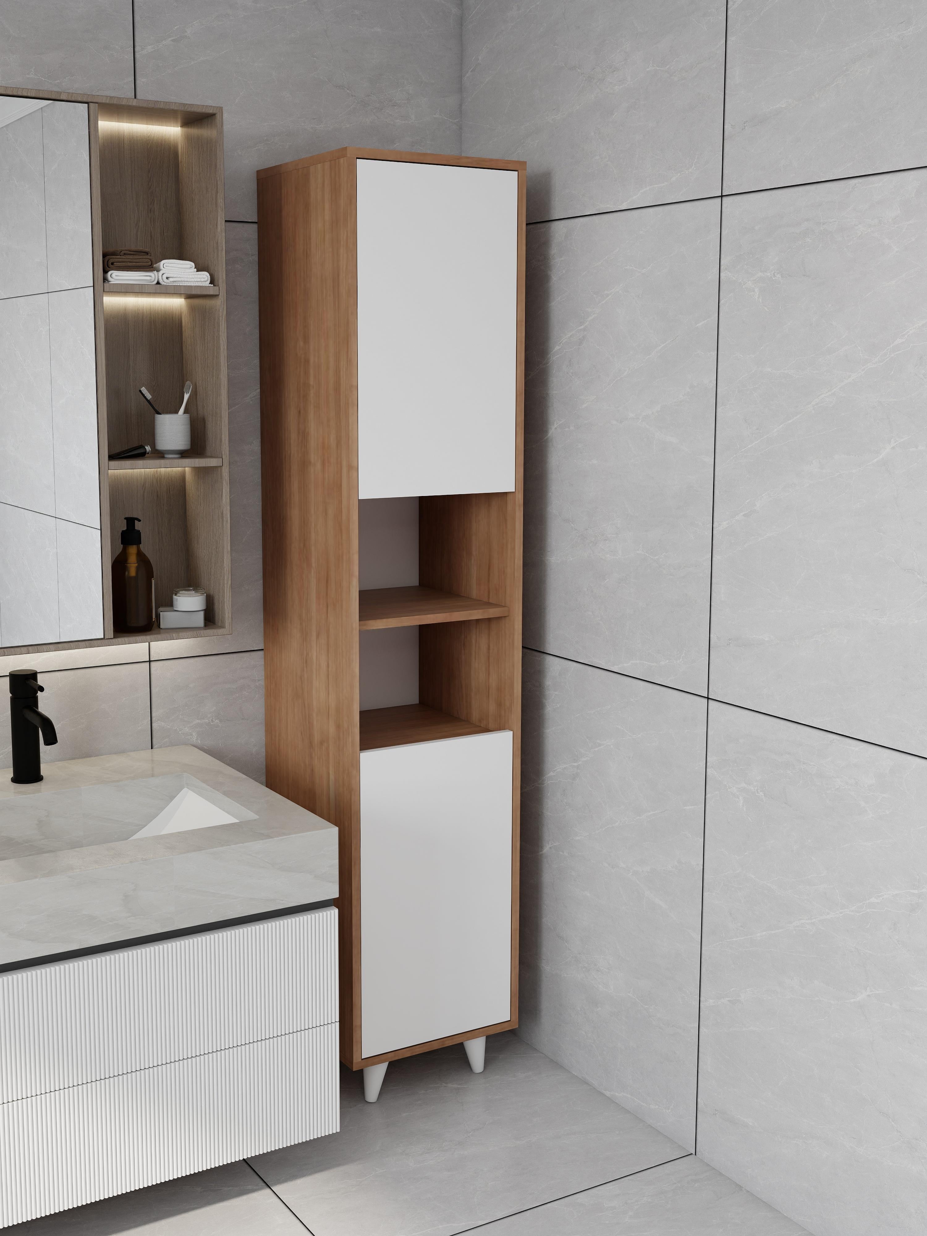 Riva Çamaşır Sepetli Banyo Dolabı Marbellakiraz Renk