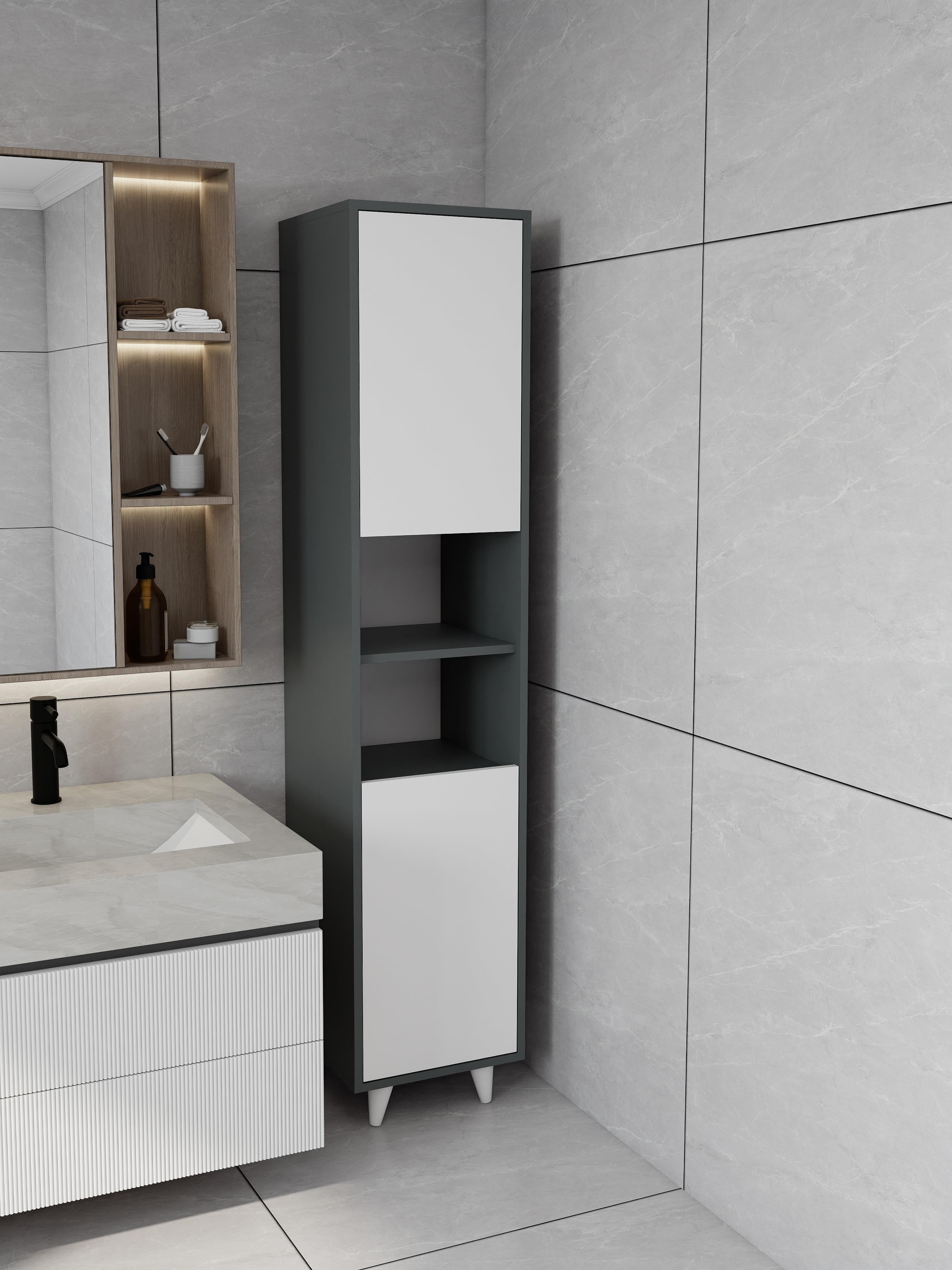 Riva Çamaşır Sepetli Banyo Dolabı Koyu Gri Renk