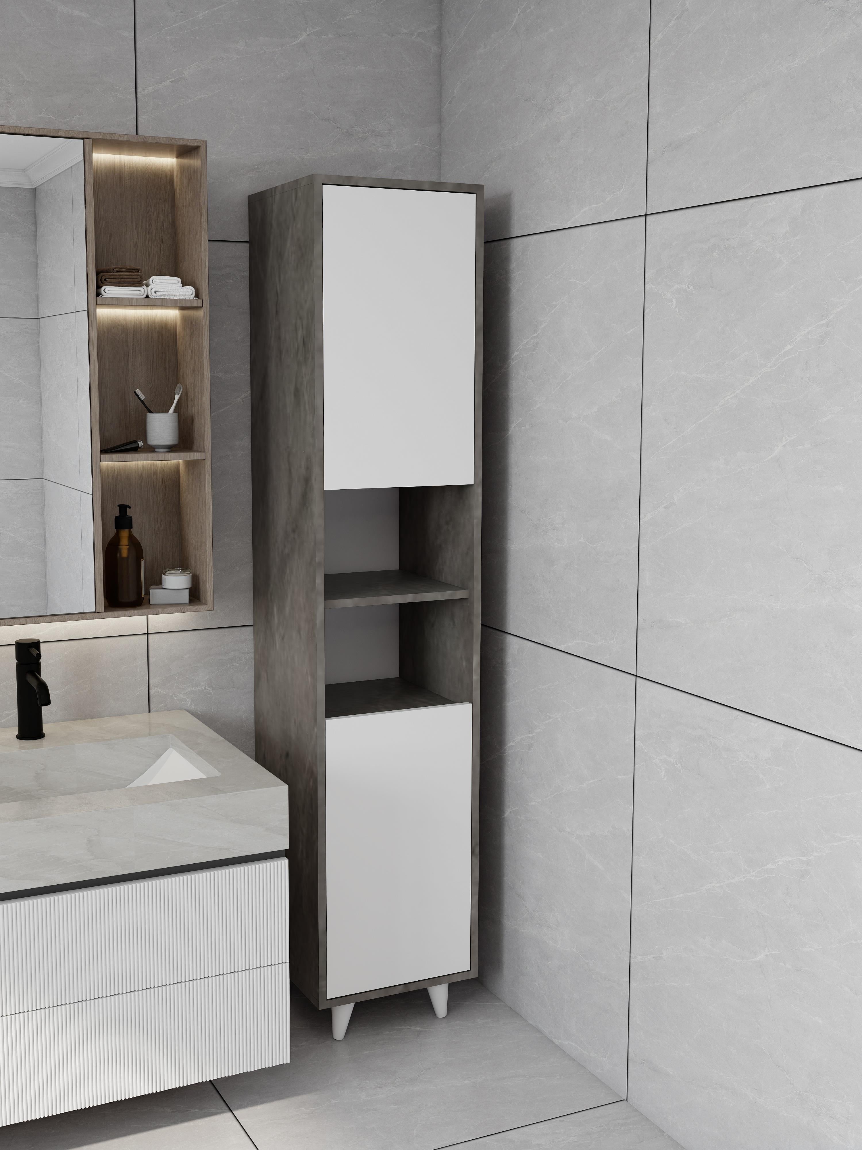 Riva Çamaşır Sepetli Banyo Dolabı Hanoi Beyaz Renk