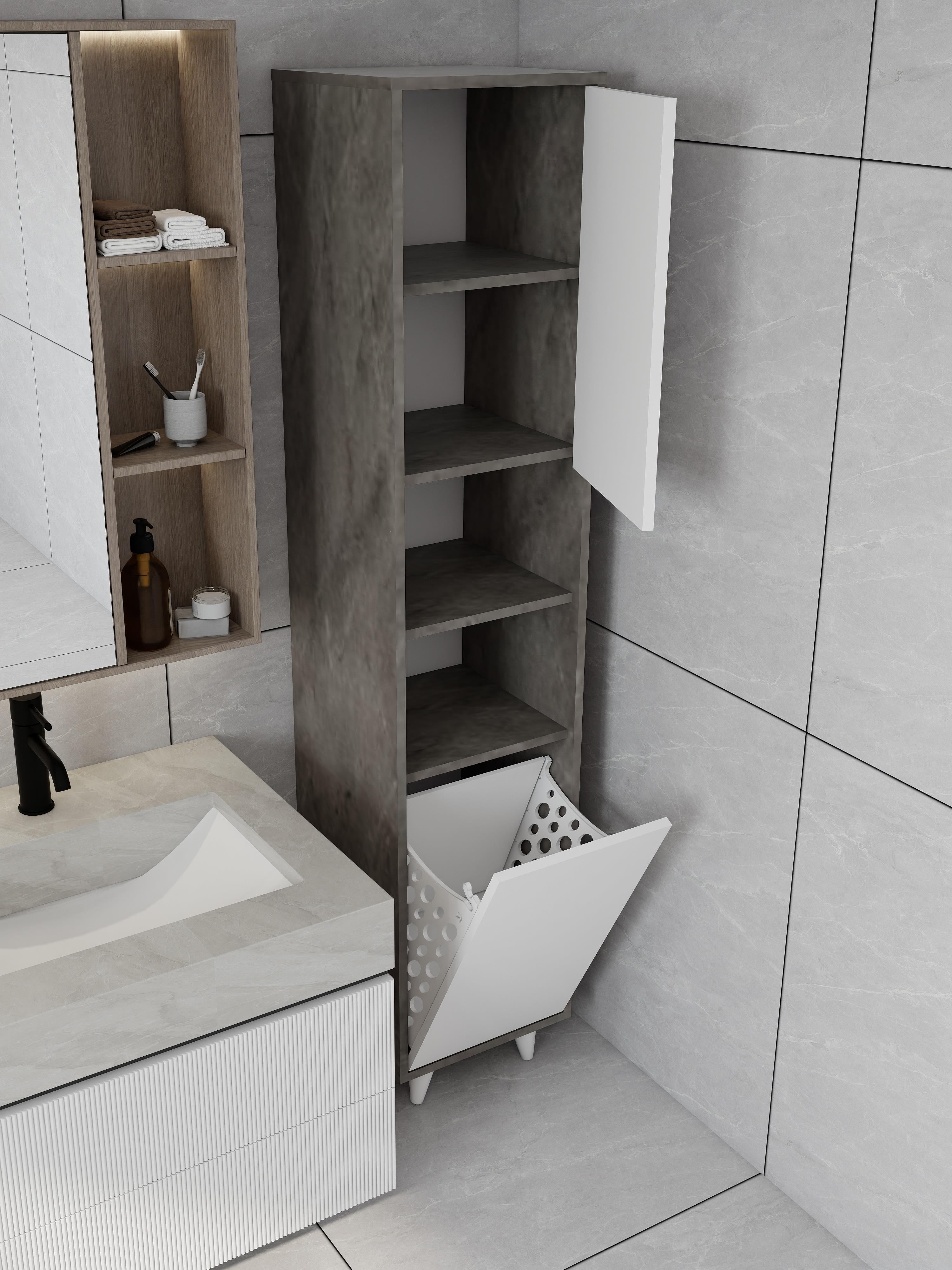 Riva Çamaşır Sepetli Banyo Dolabı Hanoi Beyaz Renk