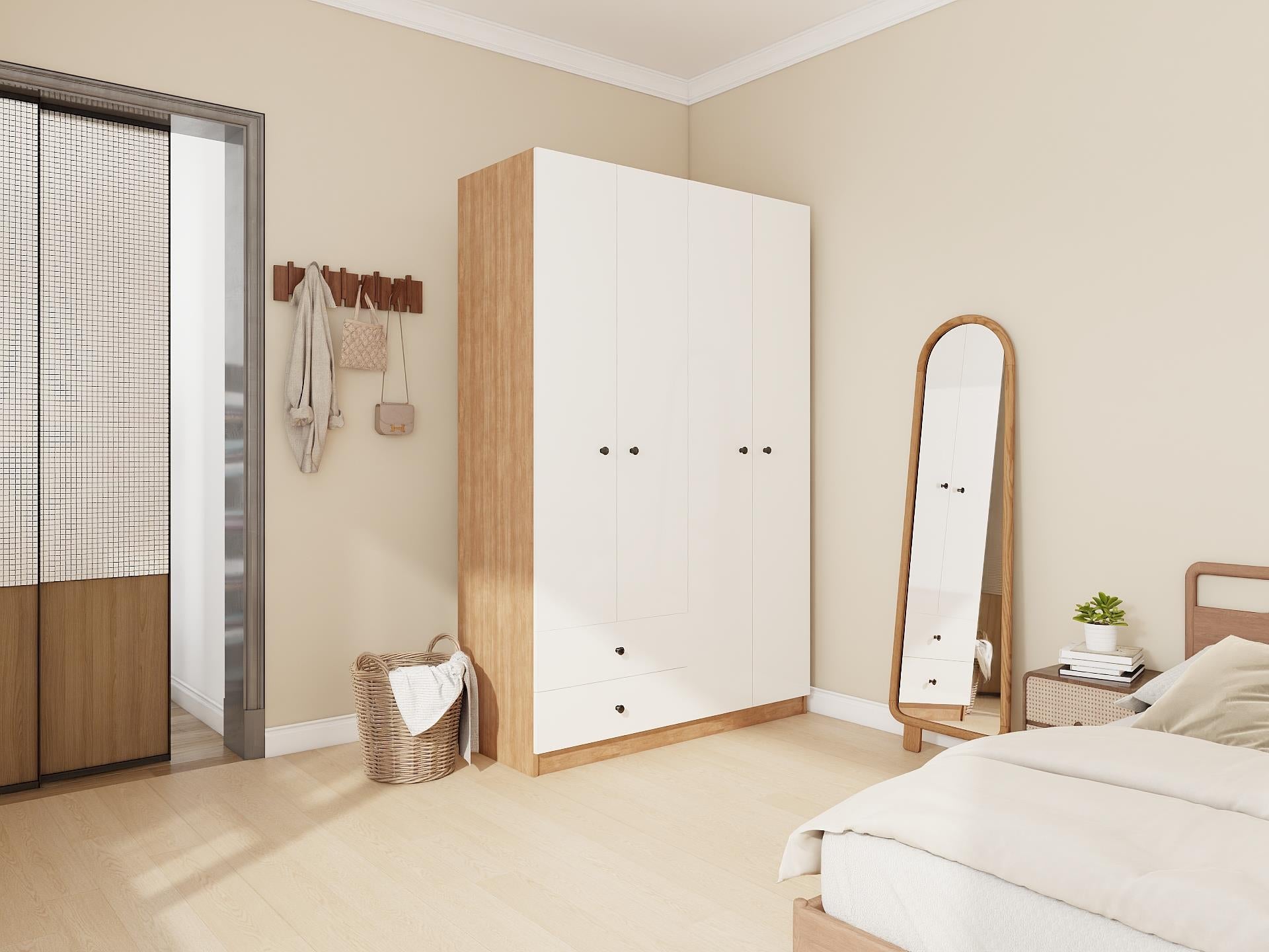 4 Kapaklı 2 Çekmeceli Gardırop MarbellaKiraz/Beyaz Renk