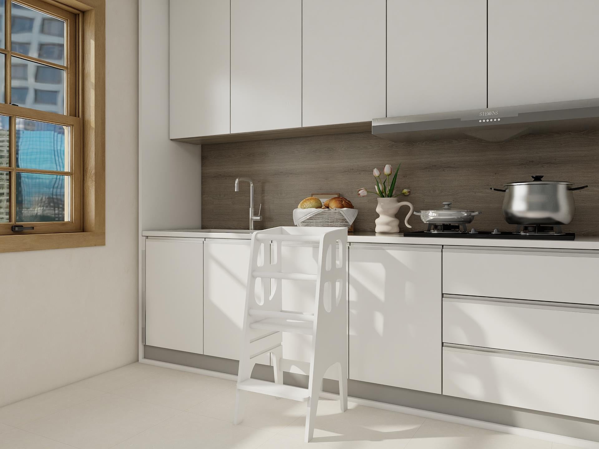 Beyaz Ahşap Çocuk Öğrenme-Etkinlik Kulesi