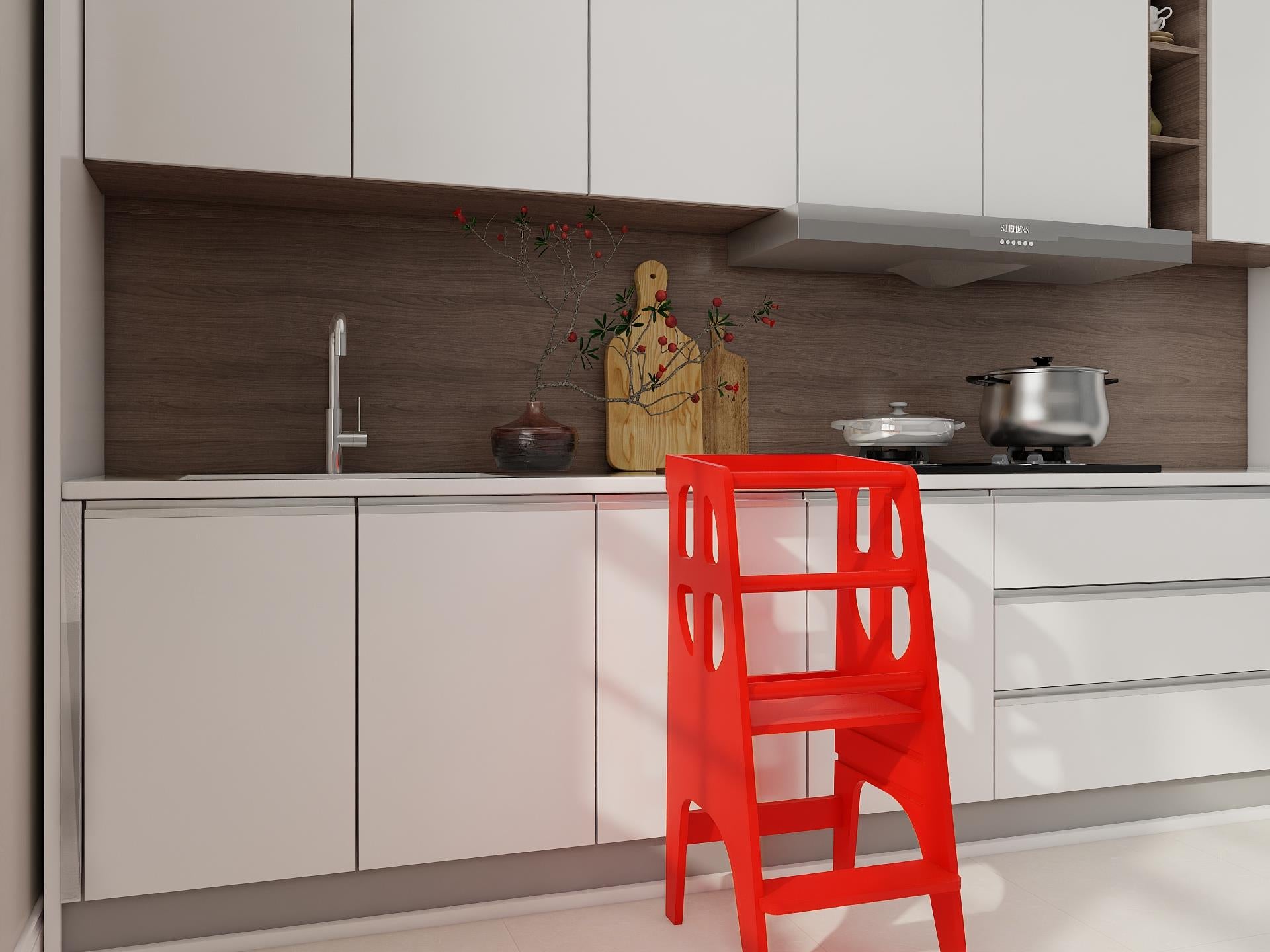 Kırmızı Ahşap Çocuk Öğrenme-Etkinlik Kulesi