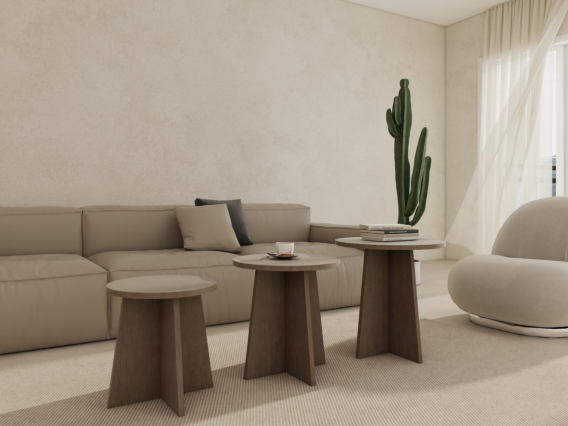 Mantar Üçlü Zigon Sehpa Antrasitmeşe