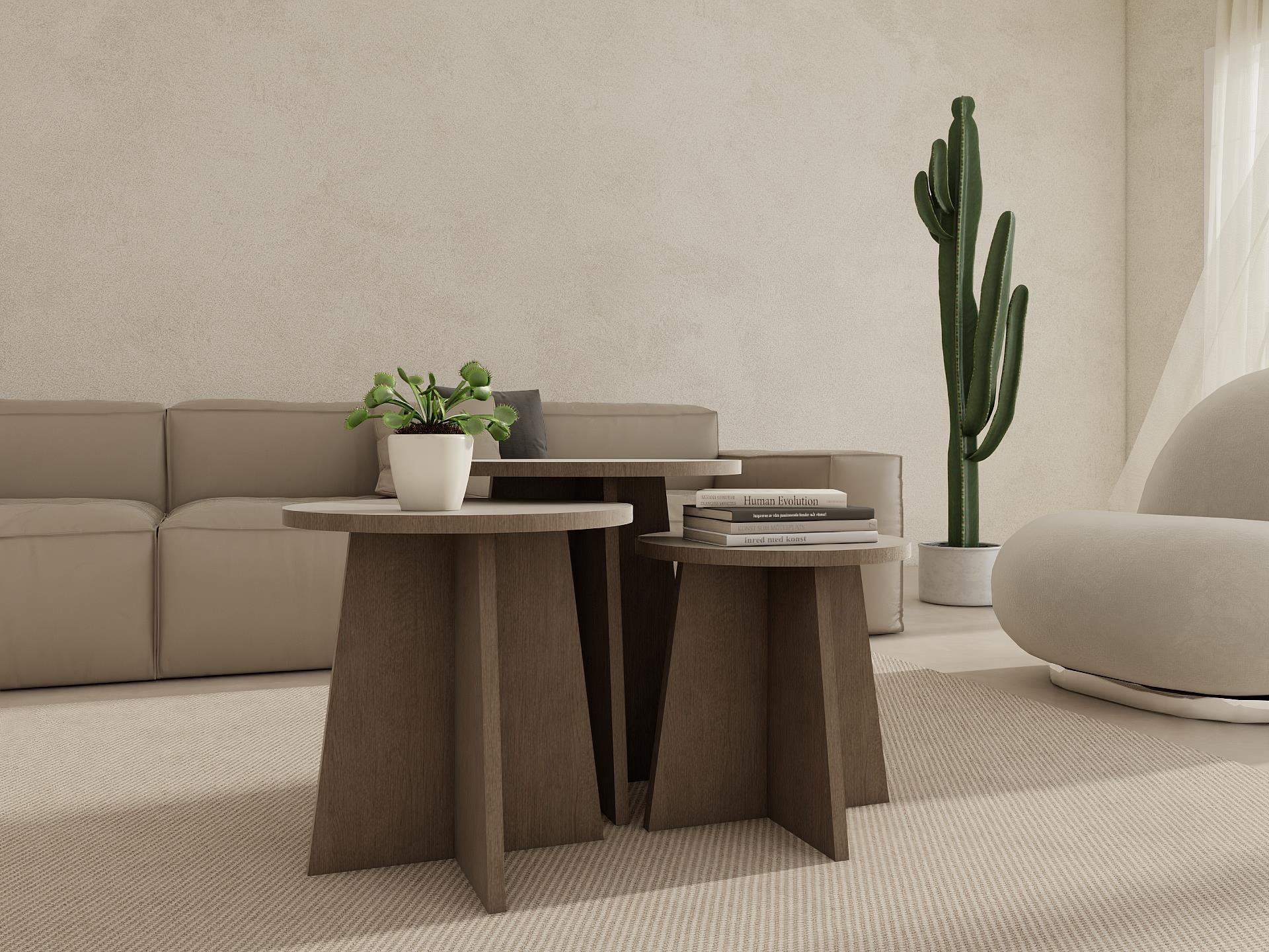 Mantar Üçlü Zigon Sehpa Antrasitmeşe