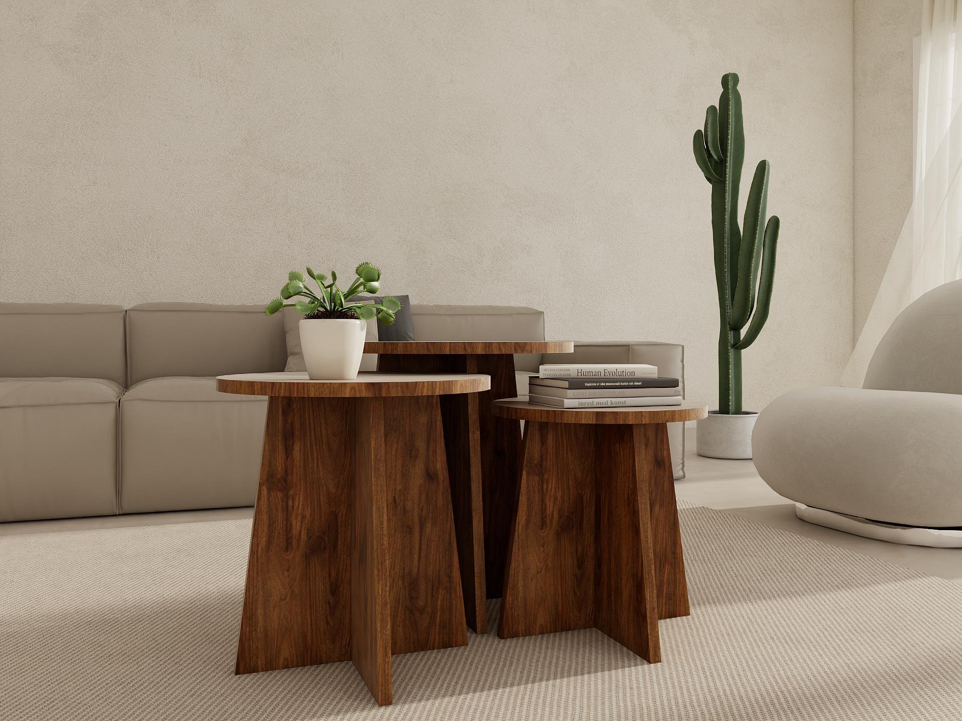 Mantar Üçlü Zigon Sehpa Amalfi Renk