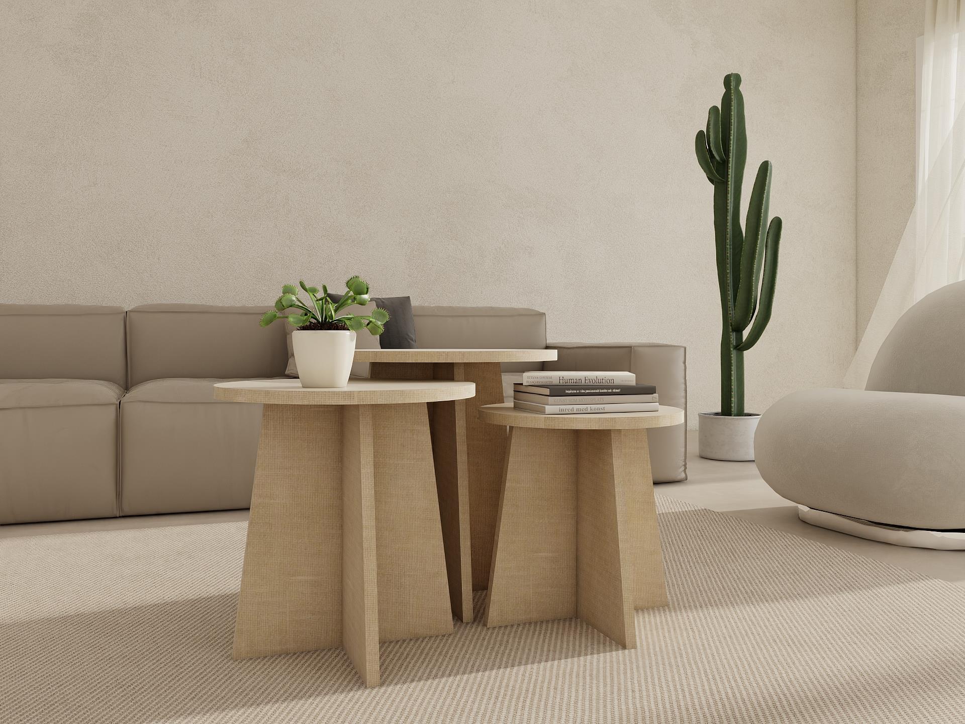 Mantar Üçlü Zigon Sehpa Kotonvizon Renk