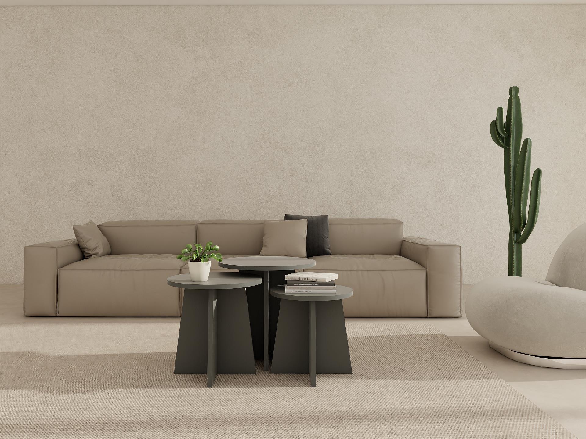 Mantar Üçlü Zigon Sehpa Koyugri Renk