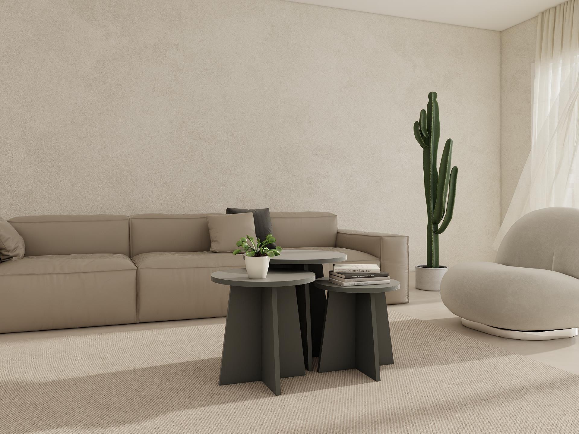 Mantar Üçlü Zigon Sehpa Koyugri Renk