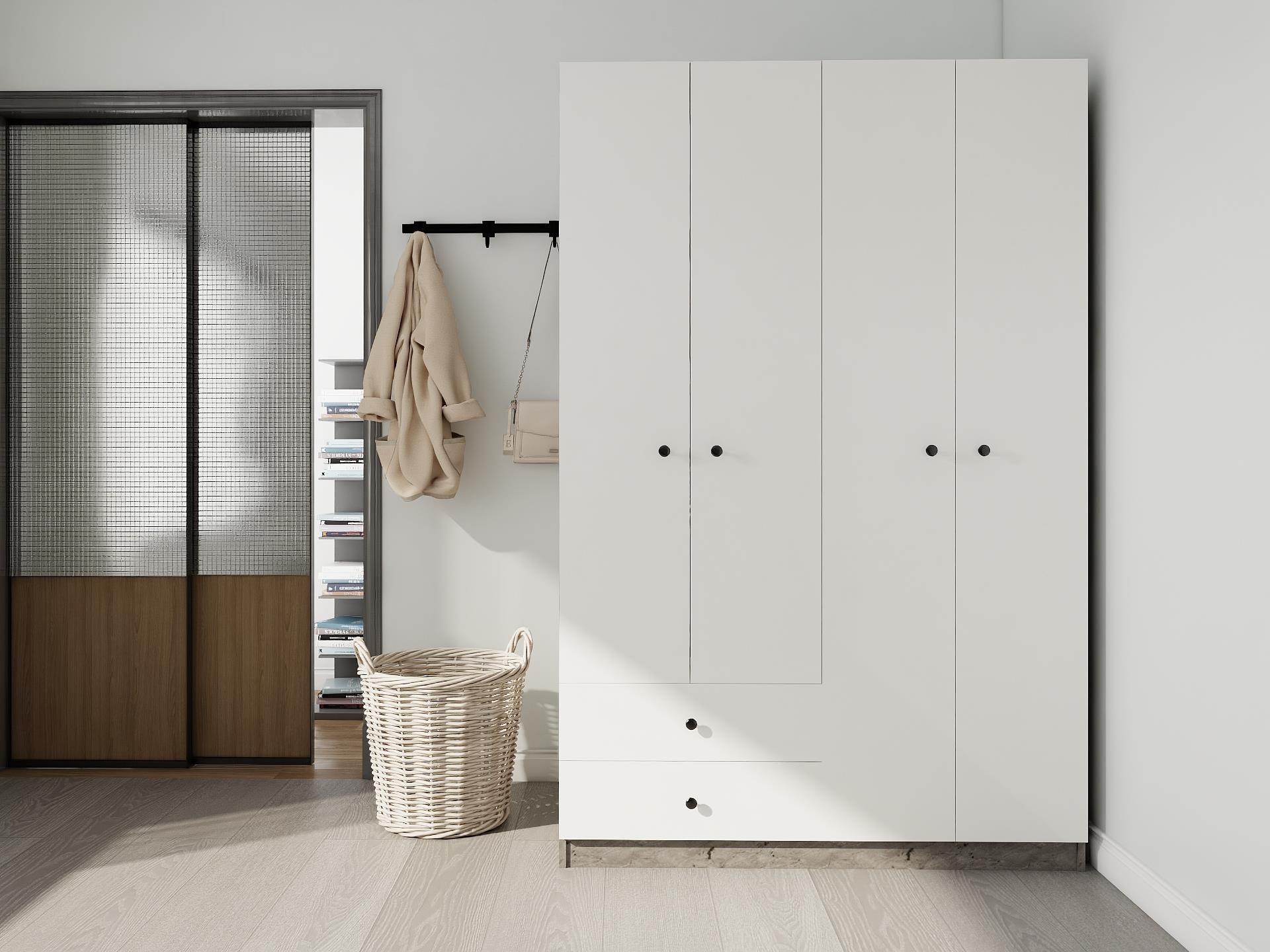 4 Kapaklı 2 Çekmeceli Gardırop Hanoibeyaz