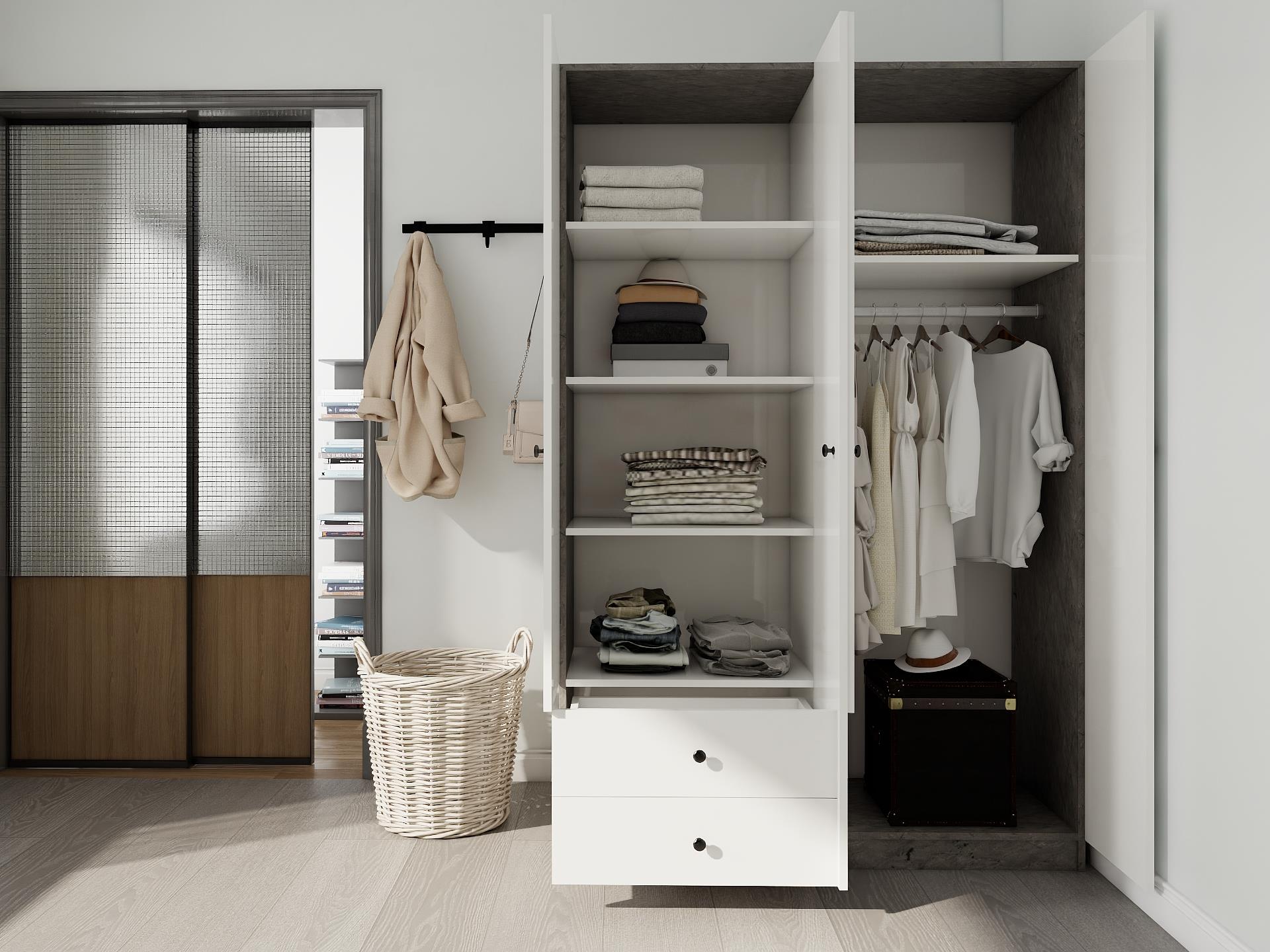 4 Kapaklı 2 Çekmeceli Gardırop Hanoibeyaz