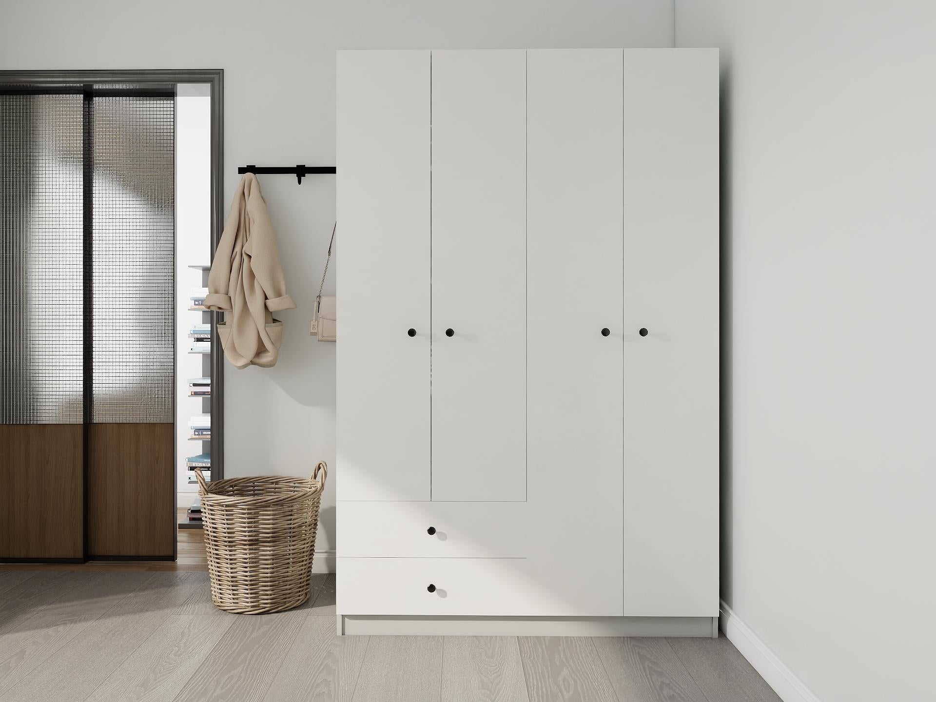 4 Kapaklı 2 Çekmeceli Gardırop Külgri-Beyaz