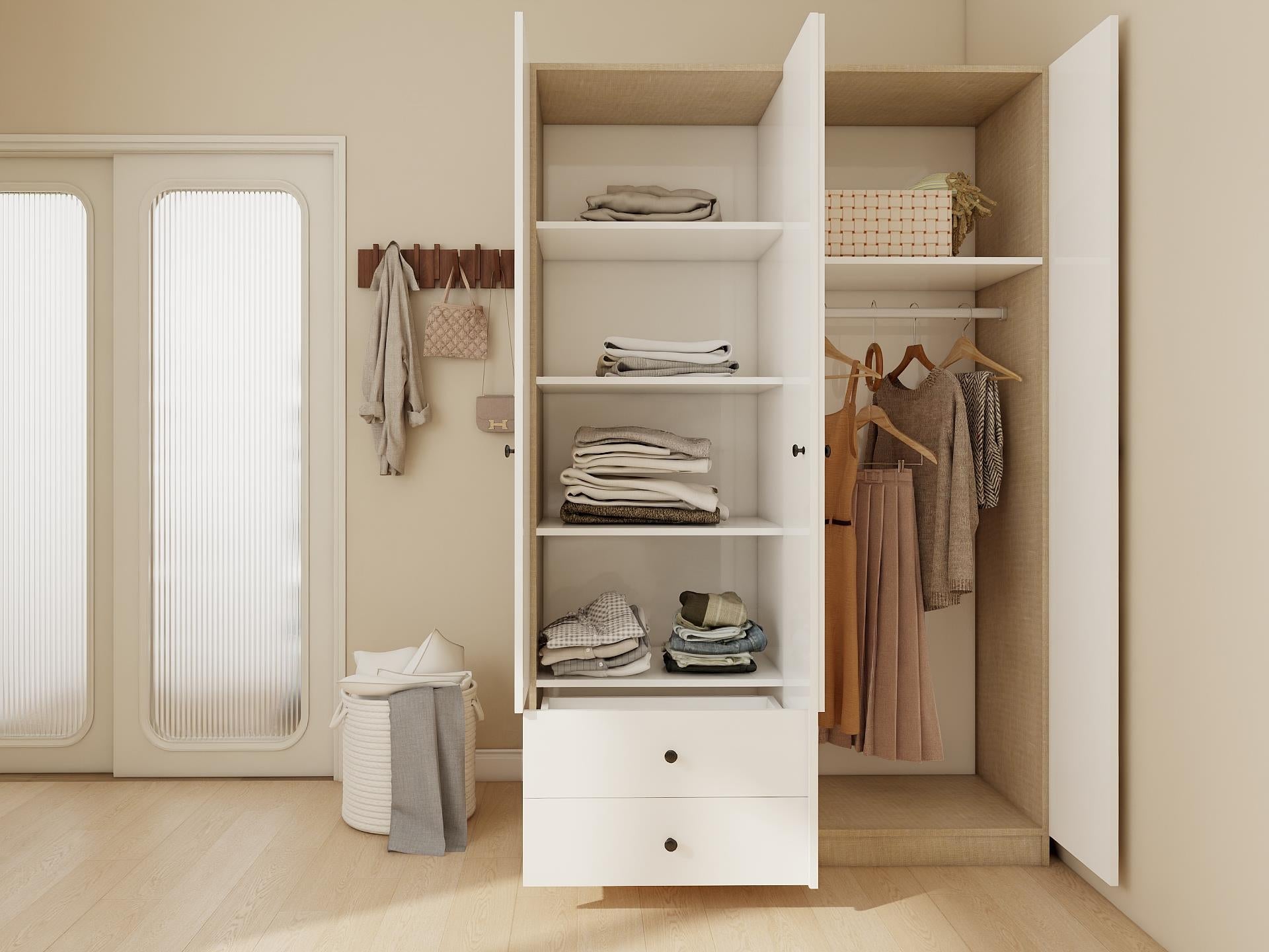 4 Kapaklı 2 Çekmeceli Gardırop Kotonvizon-Beyaz