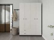 4 Kapaklı 2 Çekmeceli Gardırop Koyugri-Beyaz