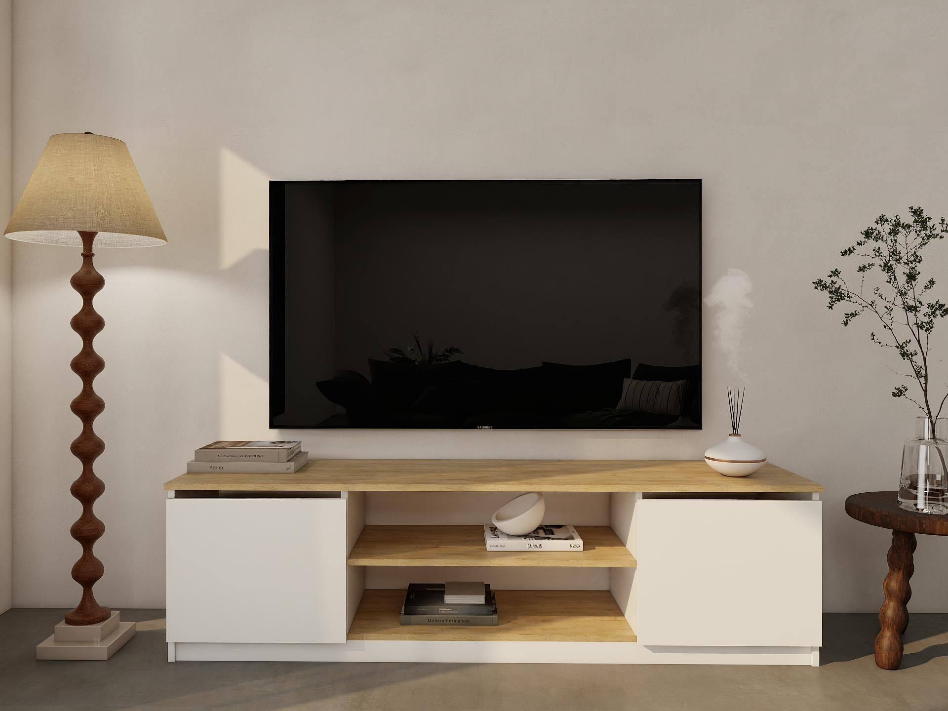 Bade Tv Ünitesi Lefkas Meşe Beyaz Renk