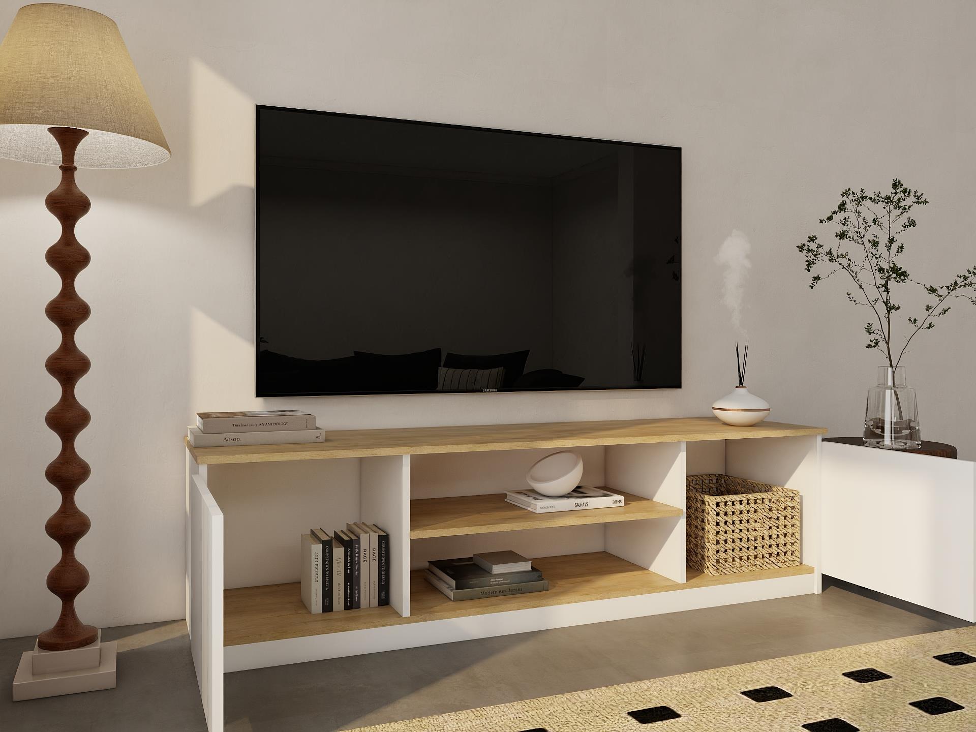 Bade Tv Ünitesi Lefkas Meşe Beyaz Renk