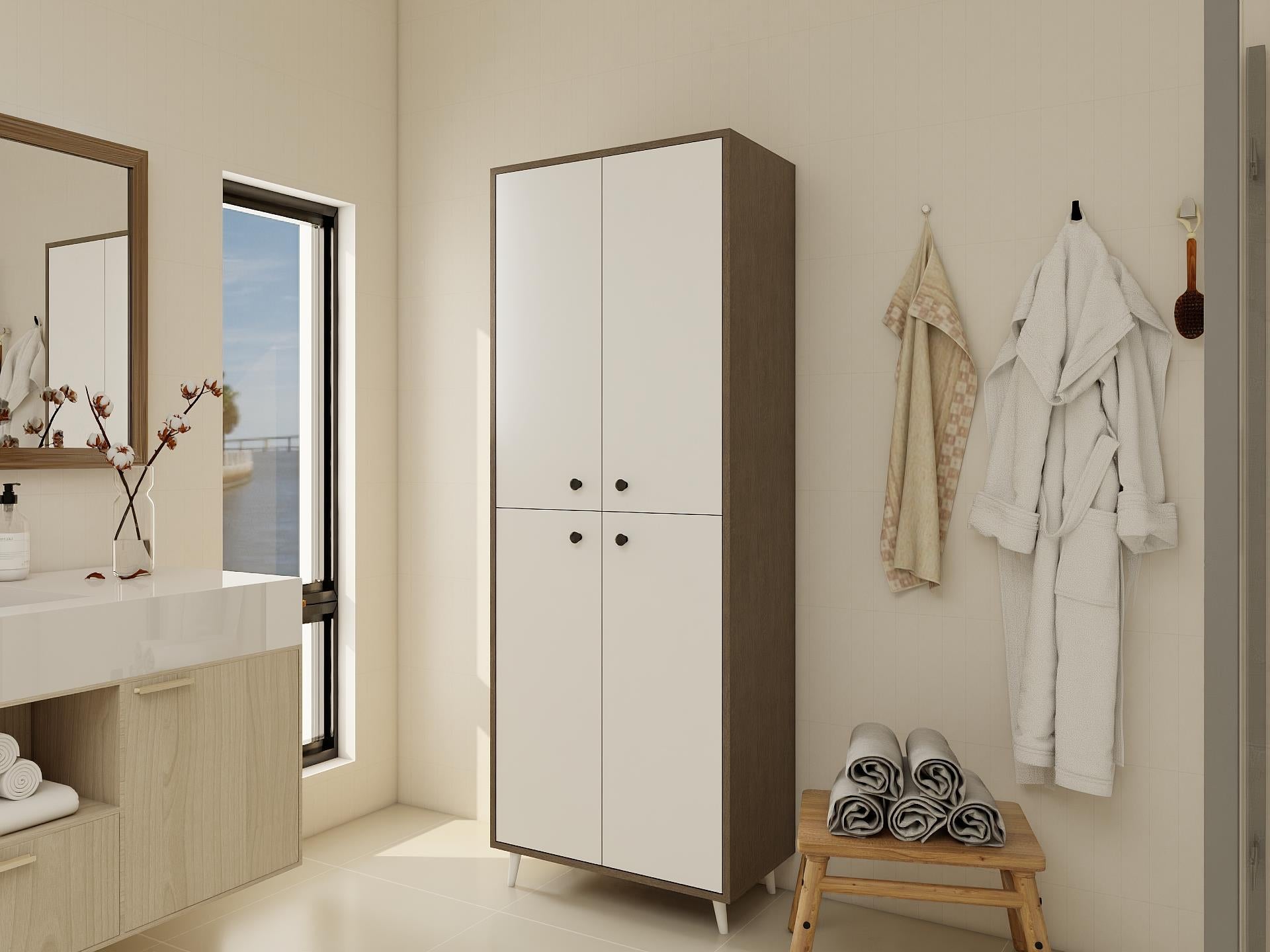 Vadi Çok Amaçlı Banyo/Kiler Dolabı Antrasitmeşe-Beyaz Renk