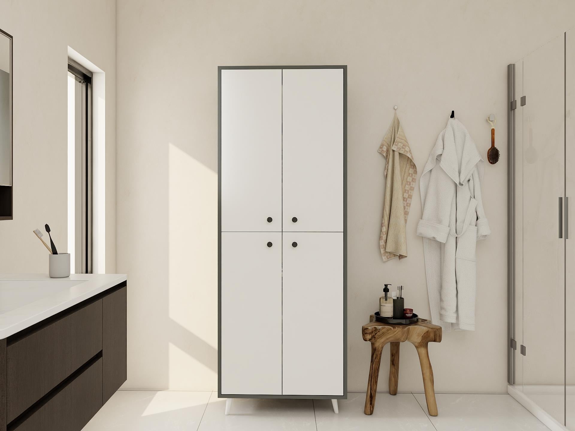 Vadi Çok Amaçlı Banyo/Kiler Dolabı Koyugri-Beyaz Renk