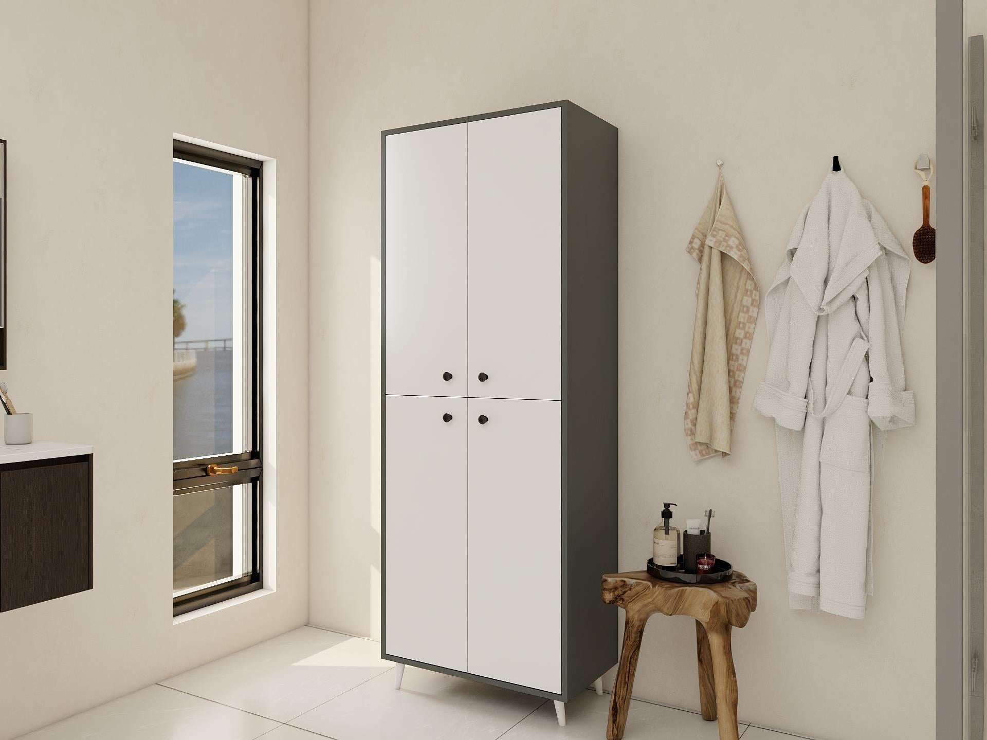 Vadi Çok Amaçlı Banyo/Kiler Dolabı Koyugri-Beyaz Renk