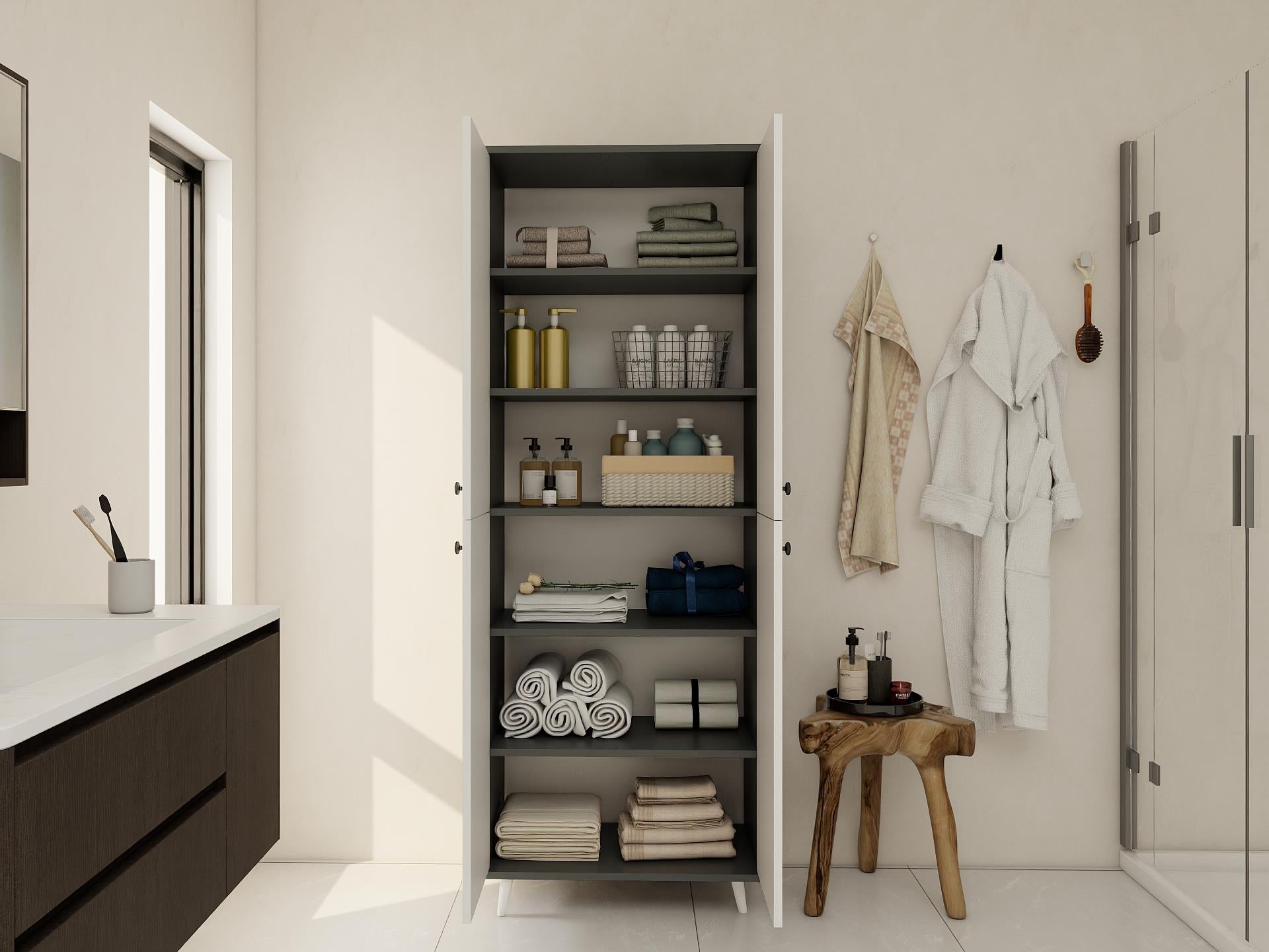 Vadi Çok Amaçlı Banyo/Kiler Dolabı Koyugri-Beyaz Renk