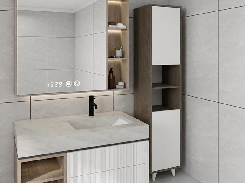 Riva Çamaşır Sepetli Banyo Dolabı Antrasit Meşe Renk