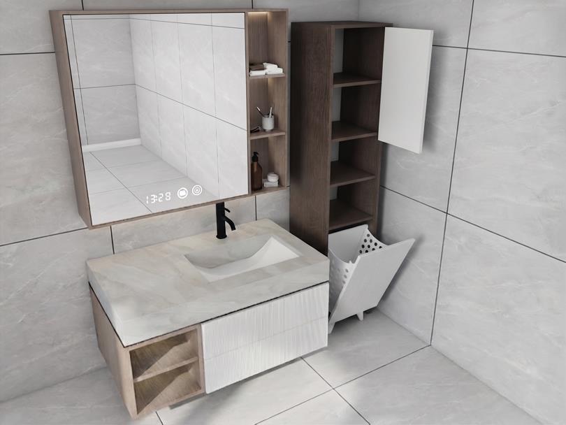 Riva Çamaşır Sepetli Banyo Dolabı Antrasit Meşe Renk
