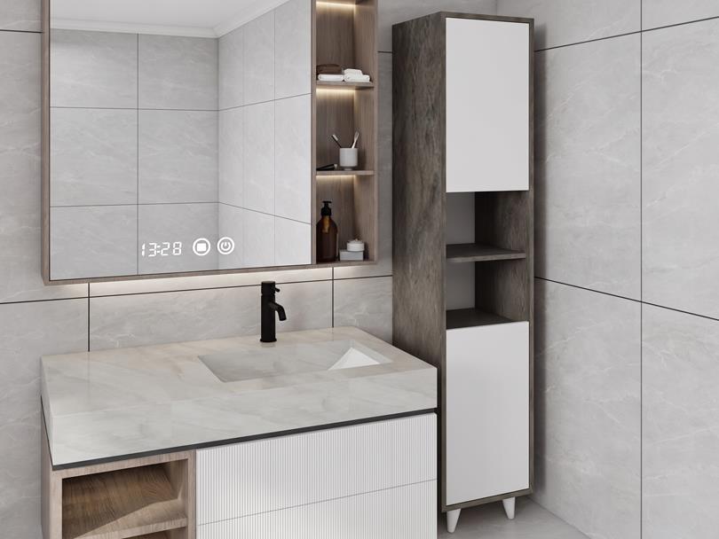 Riva Çamaşır Sepetli Banyo Dolabı Hanoi Beyaz Renk