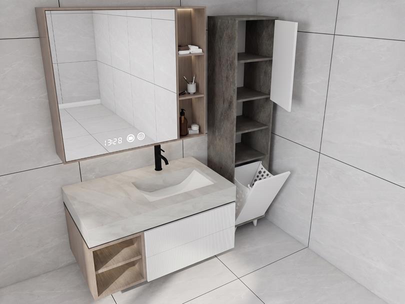 Riva Çamaşır Sepetli Banyo Dolabı Hanoi Beyaz Renk