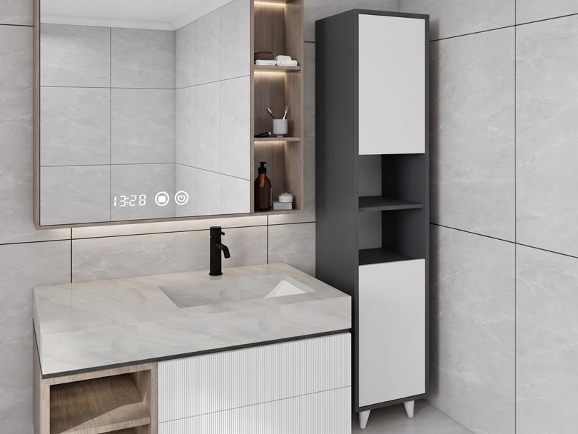Riva Çamaşır Sepetli Banyo Dolabı Koyu Gri Renk