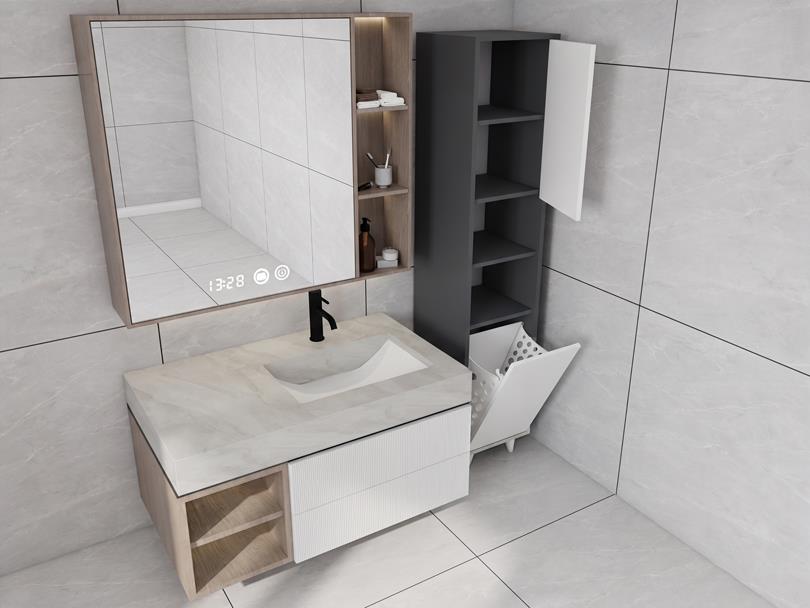 Riva Çamaşır Sepetli Banyo Dolabı Koyu Gri Renk