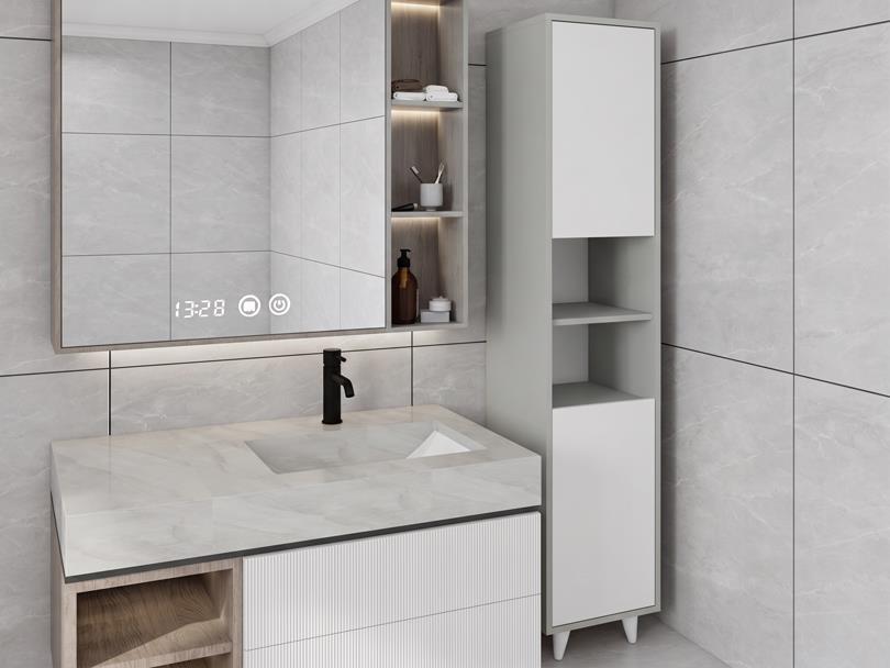 Riva Çamaşır Sepetli Banyo Dolabı Külgri Renk