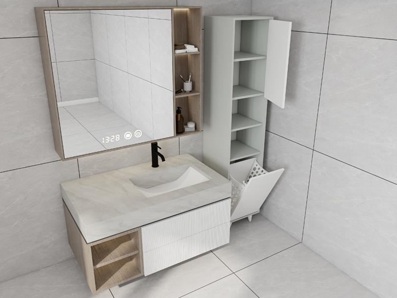 Riva Çamaşır Sepetli Banyo Dolabı Külgri Renk