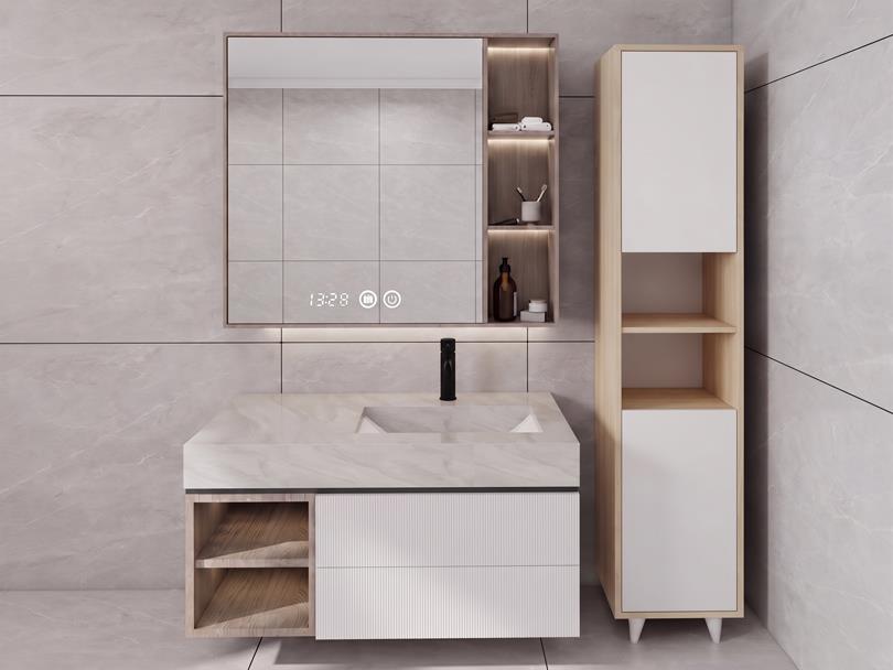 Riva Çamaşır Sepetli Banyo Dolabı Lefkaş Meşe Renk