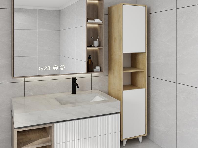 Riva Çamaşır Sepetli Banyo Dolabı Lefkaş Meşe Renk