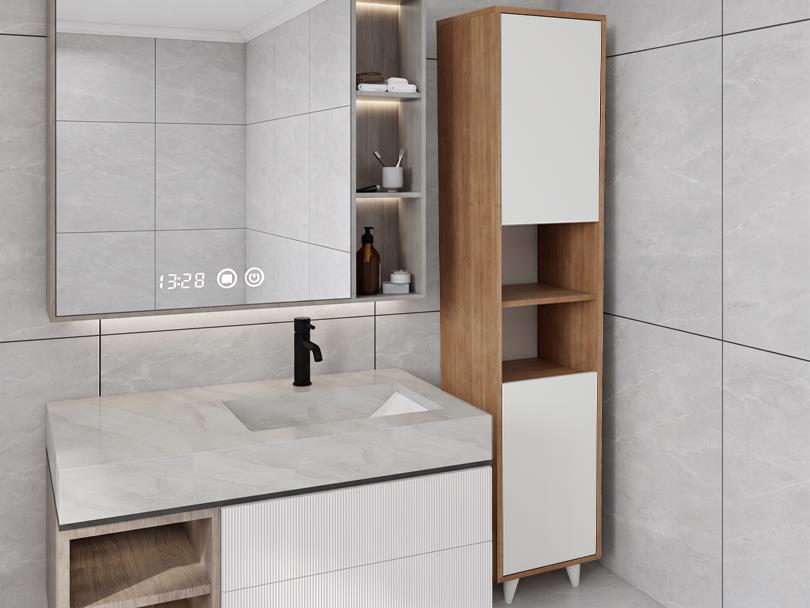 Riva Çamaşır Sepetli Banyo Dolabı Marbellakiraz Renk